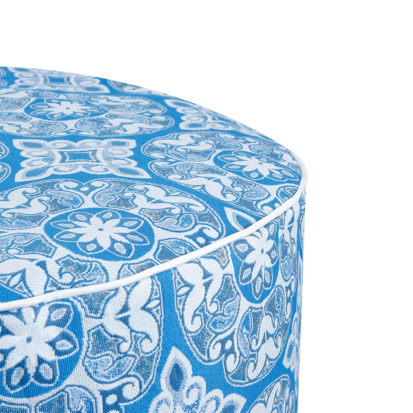 Outdoor Pouf Ottoman - Jacquard Blue