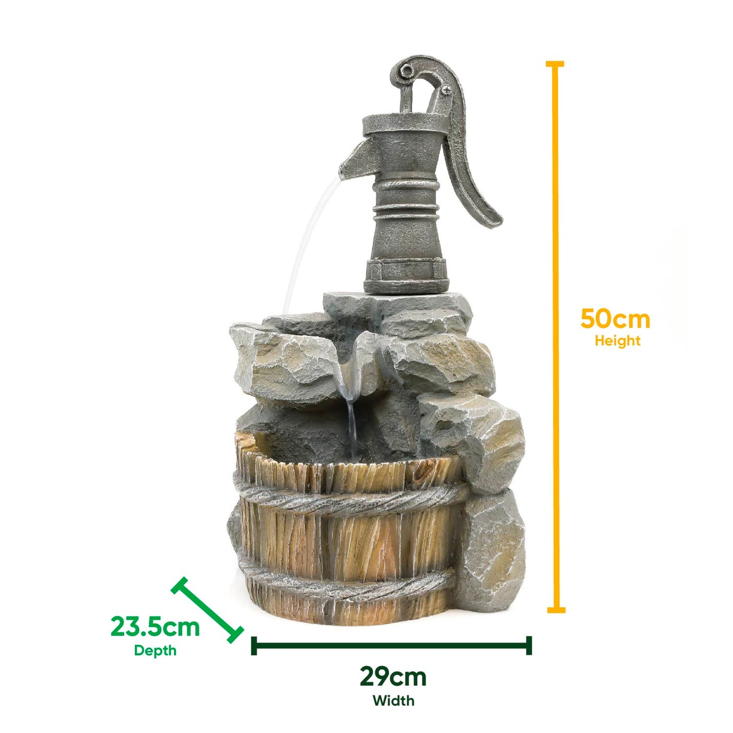 Hand Pump Well Solar Water Feature With Battery Back Up