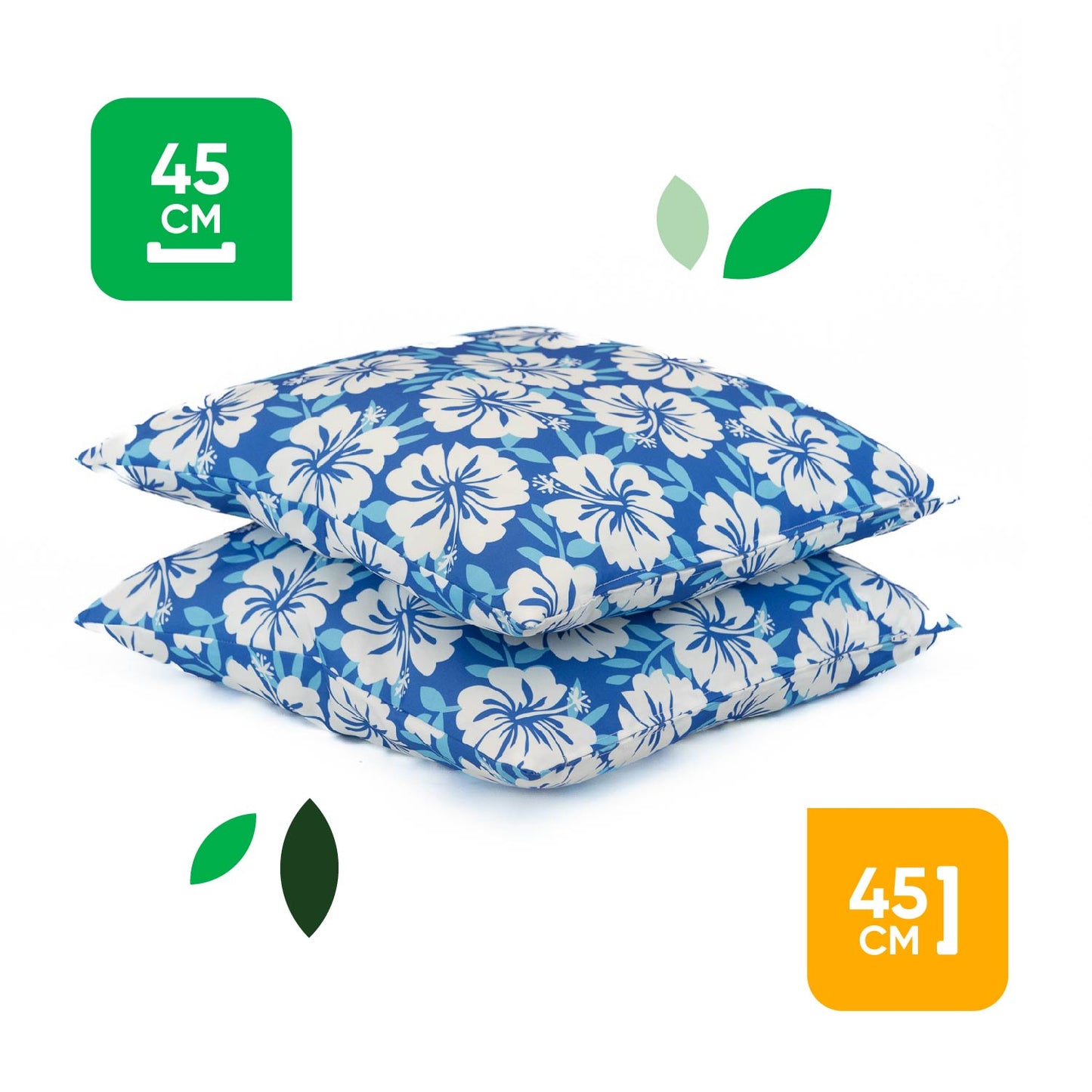 Outdoor Pair of Blue Hawaiian Print Scatter Cushions