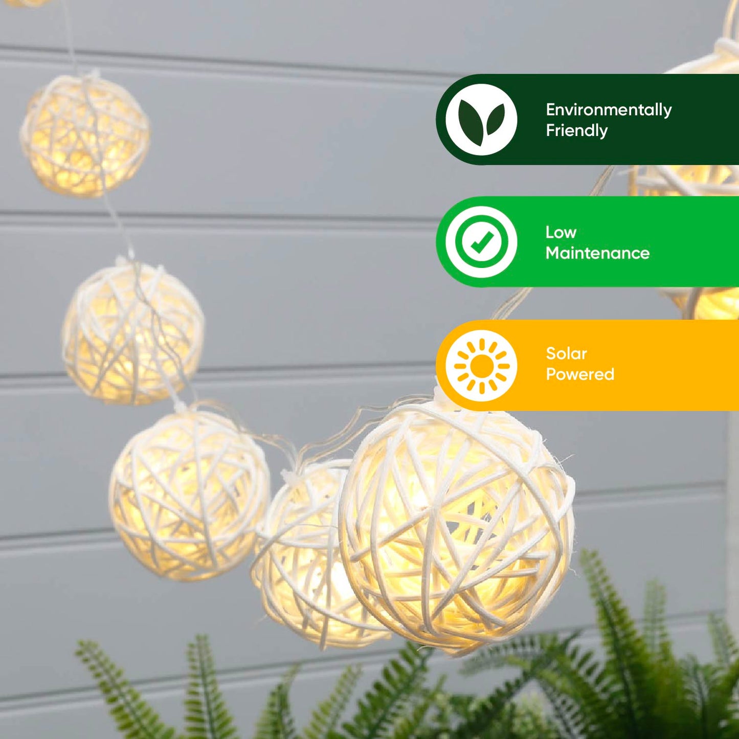 Solar Wicker Ball LED String Lights