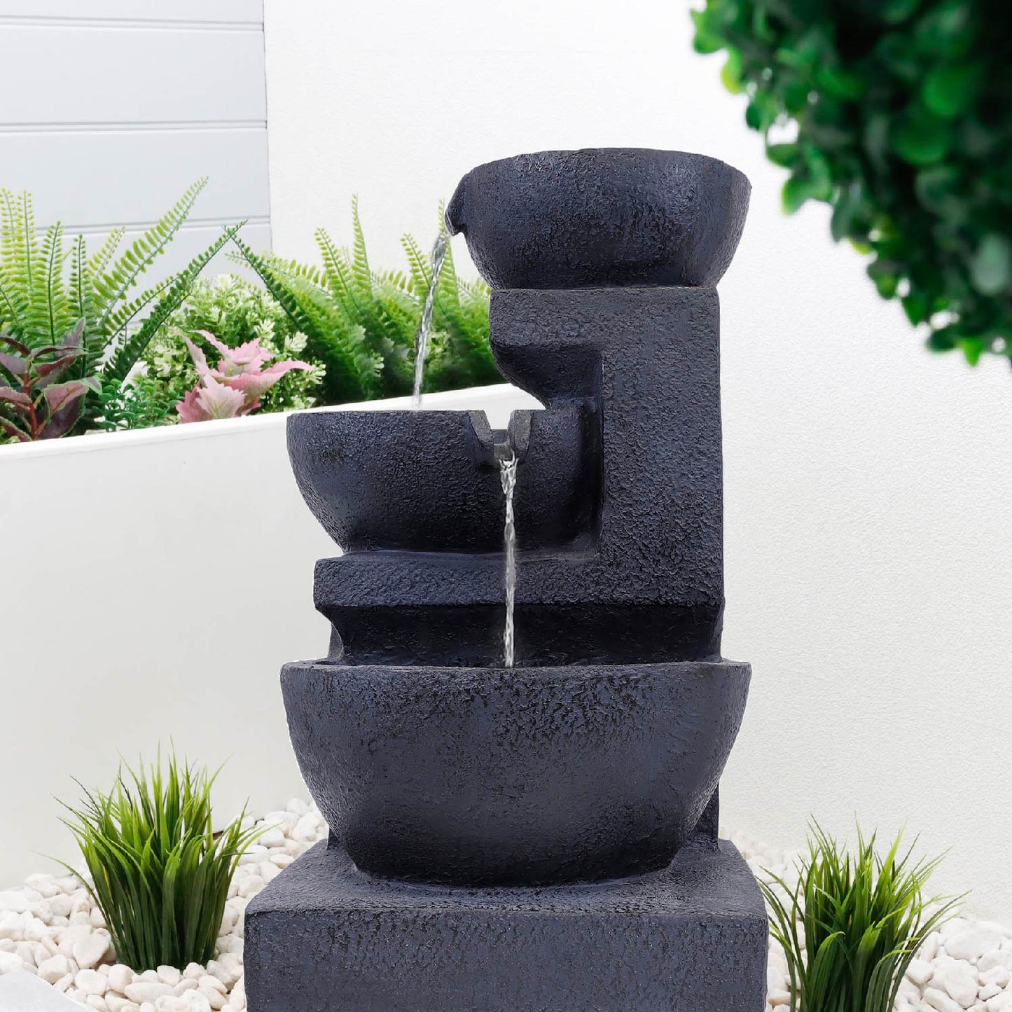 Solar Powered Water Feature - Cascading Black Ceramic