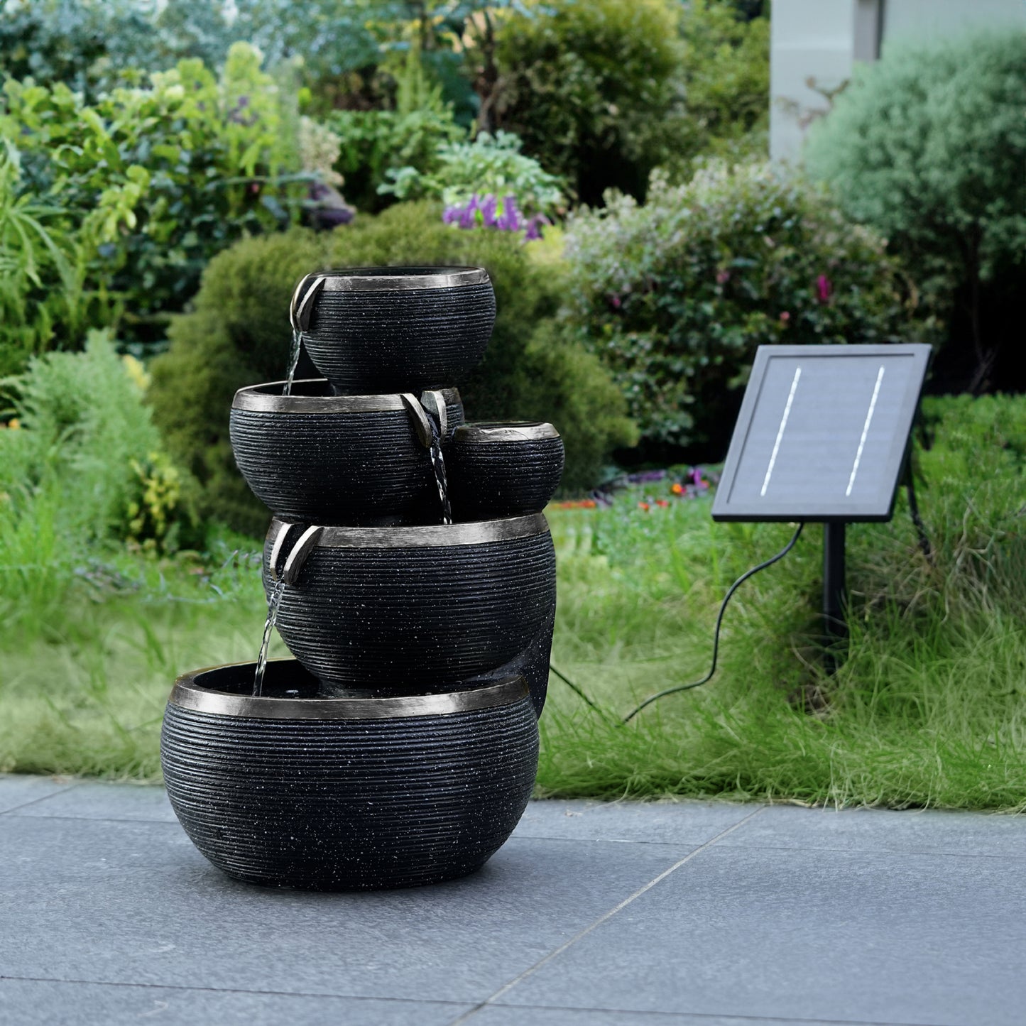 Solar Cascading Fountain Water Feature With Battery Back-up