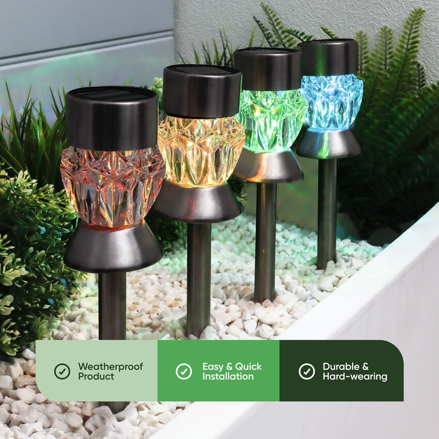 Pack of 4 Solar Round Crystal Stake Lights