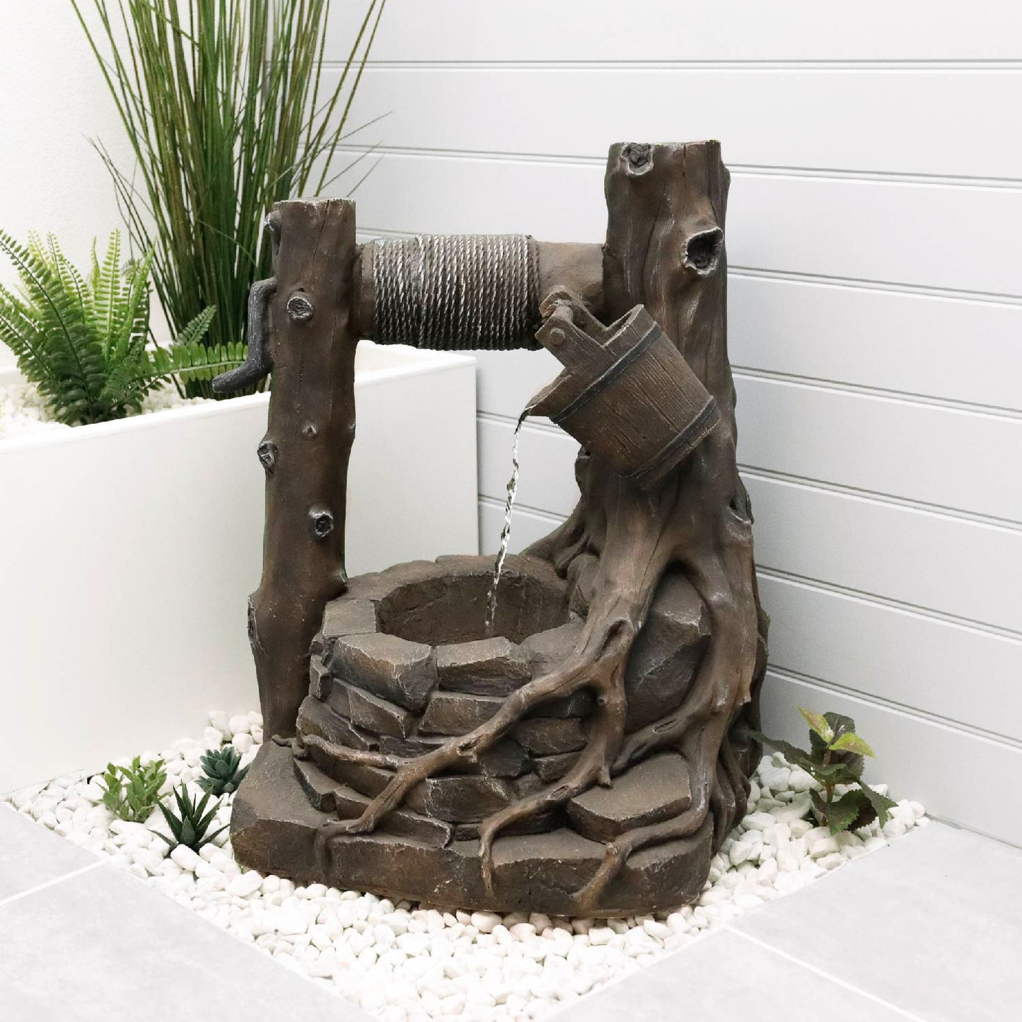 Solar Powered Water Feature - Rustic Brick Well