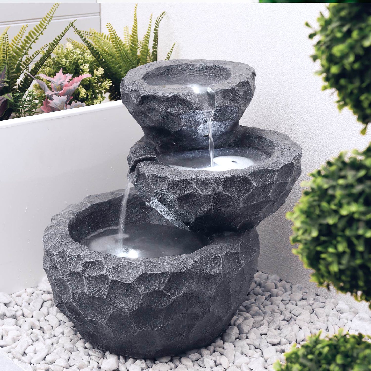 Solar-Powered Water Feature - Three-Tiered Rock