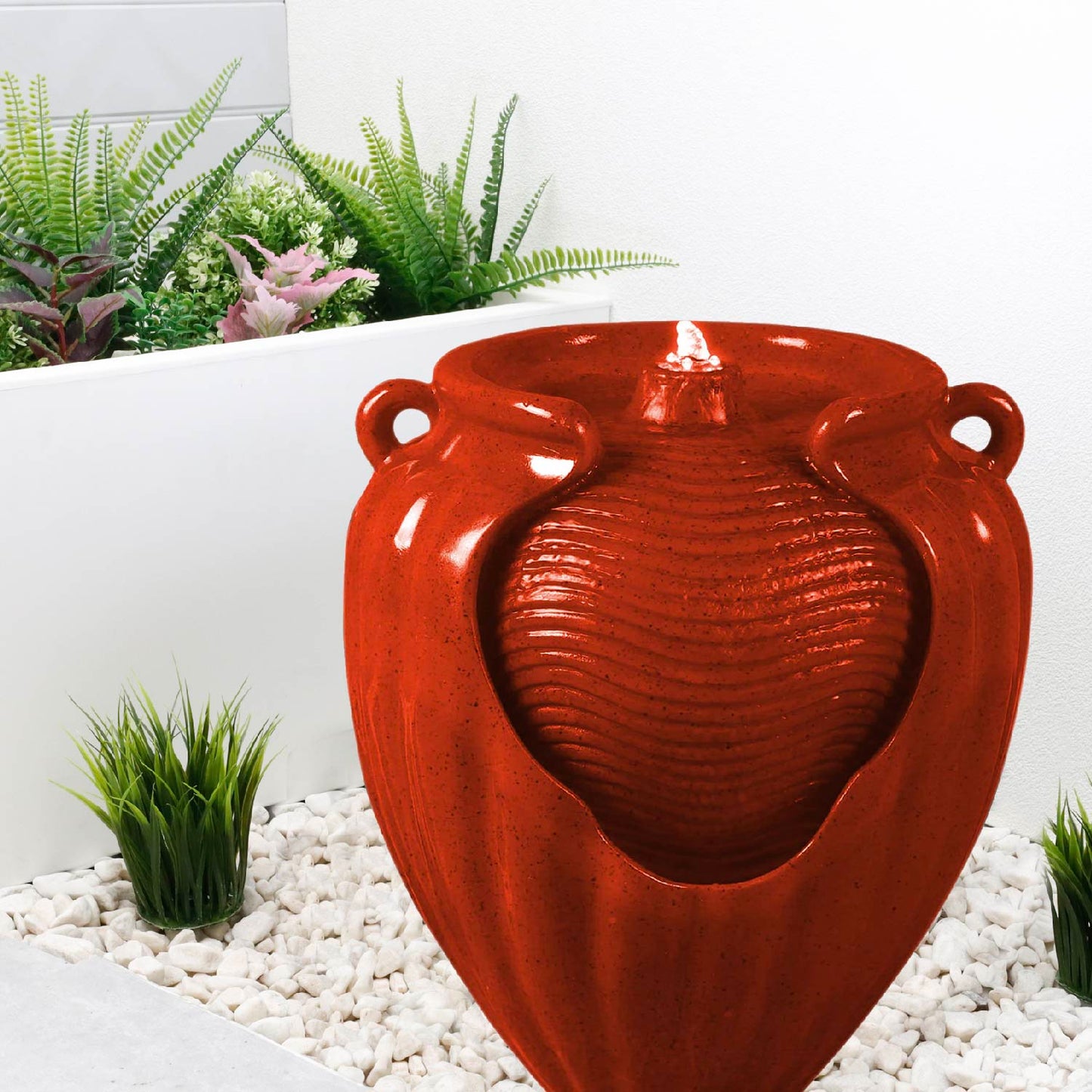 Solar Powered Water Feature - Red Vase