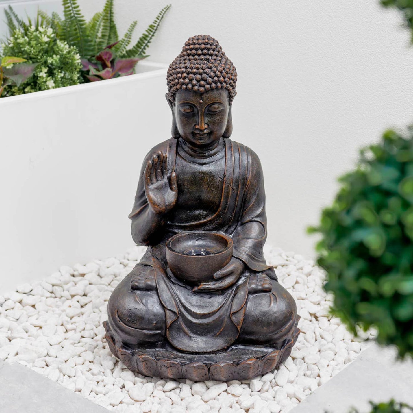 Solar Water Feature - Meditating Buddha With Bowl