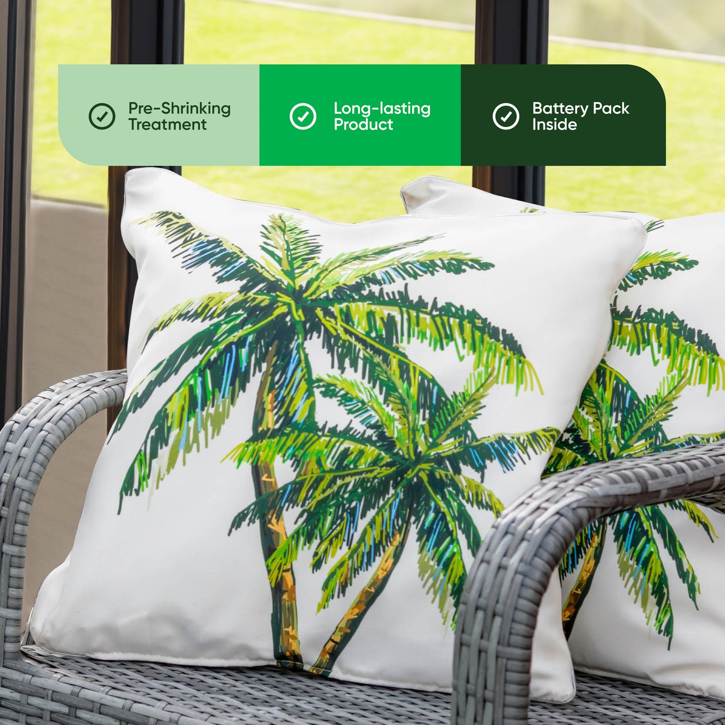 Outdoor Pair Of Scatter Cushions - Light Up Palm