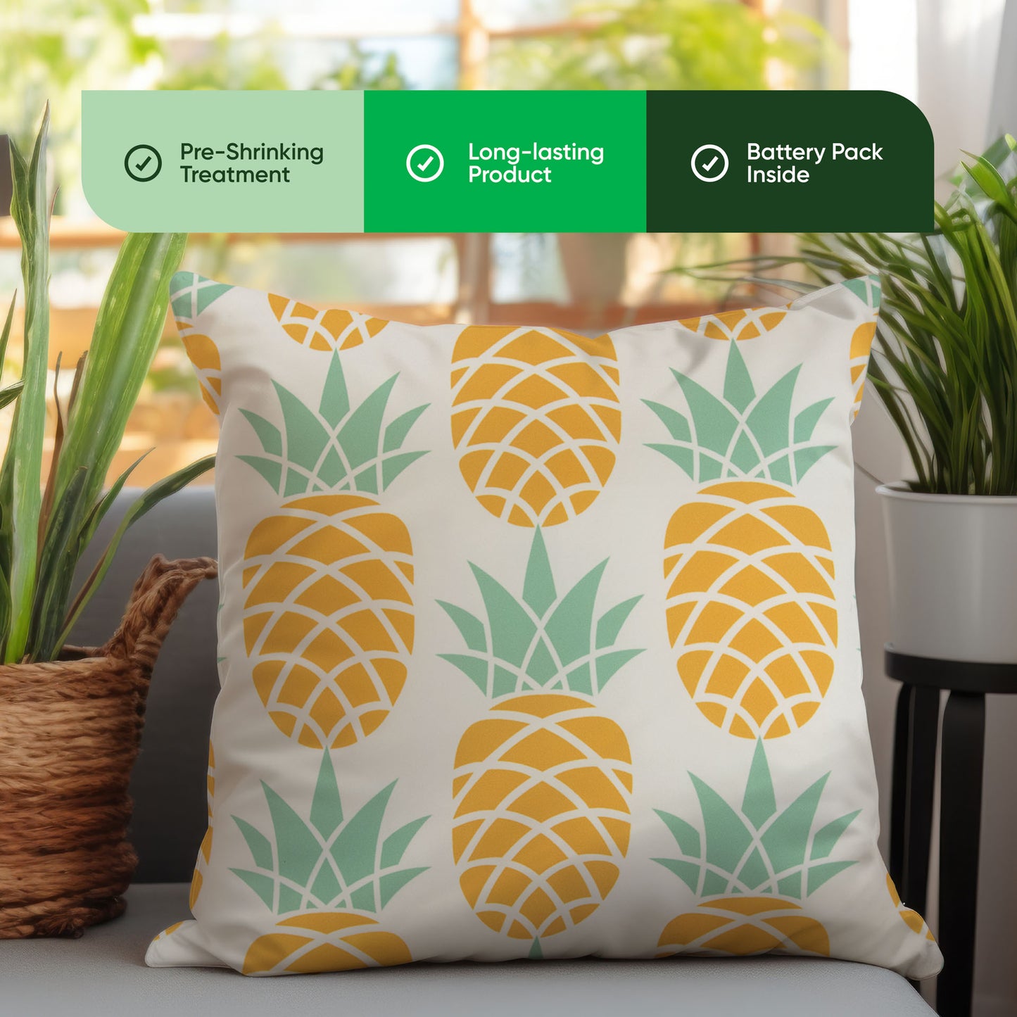 Outdoor Pair Of Light Up Pineapple Scatter Cushions