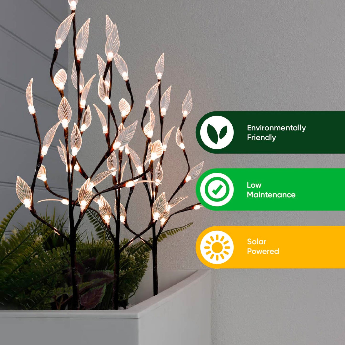 Pack of 3 60 White LED Solar Tree Lights