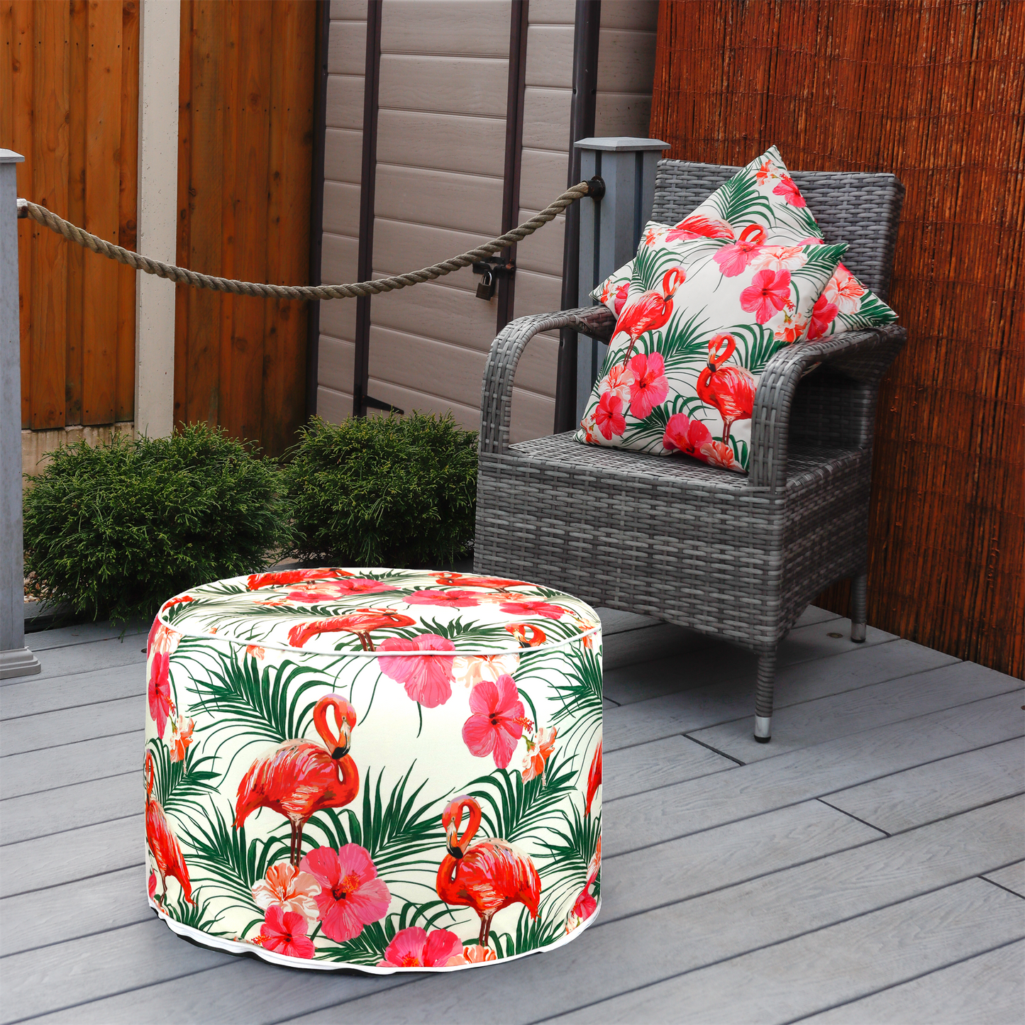 Flamingo Palm Print Inflatable Ottoman