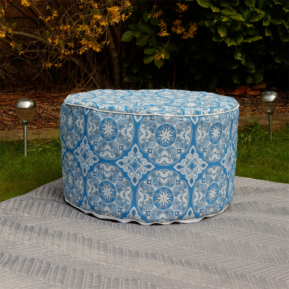 Outdoor Pouf Ottoman - Jacquard Blue