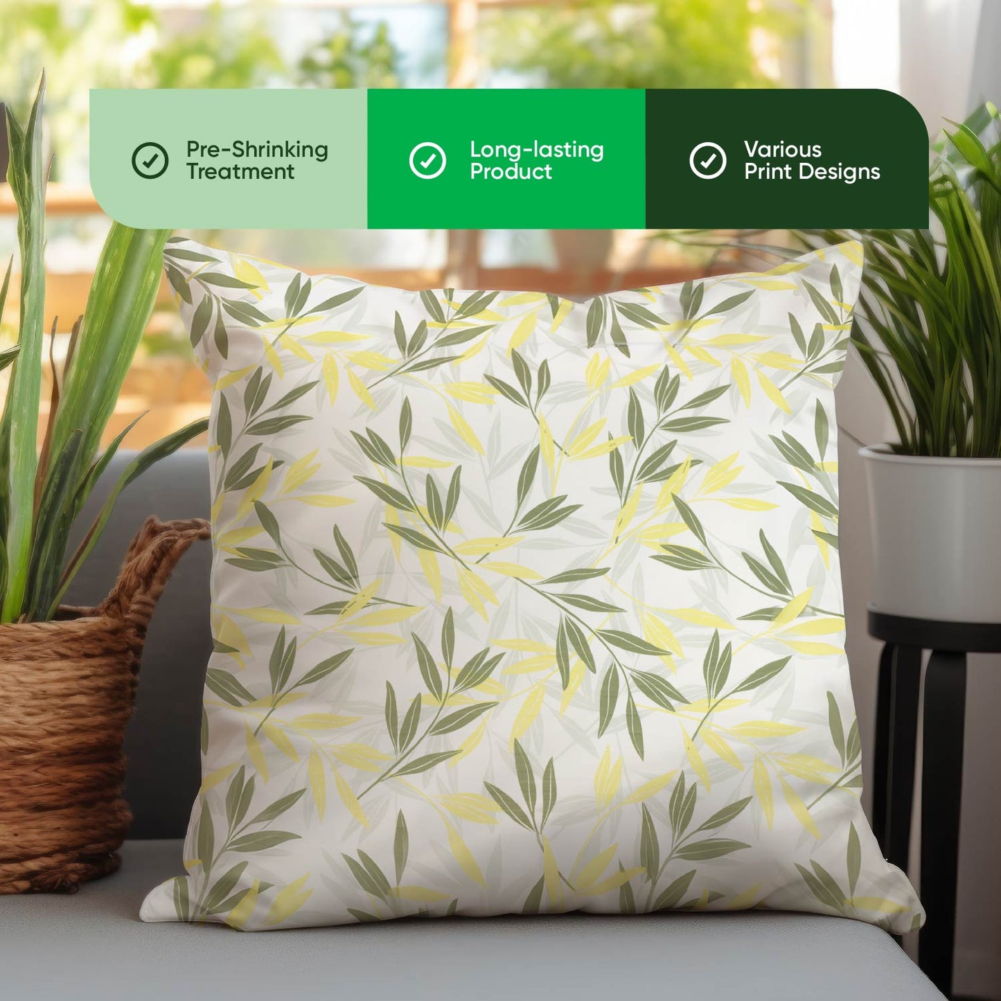 Green/Grey Leaf Print Scatter Cushion Pair