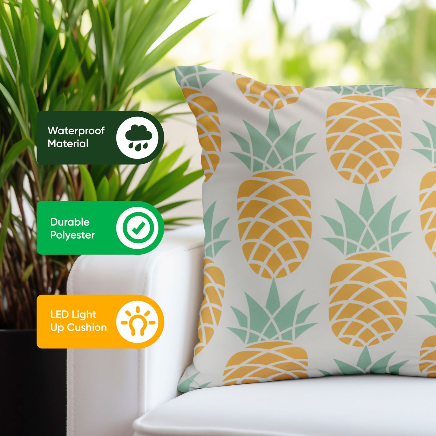 Outdoor Pair Of Light Up Pineapple Scatter Cushions