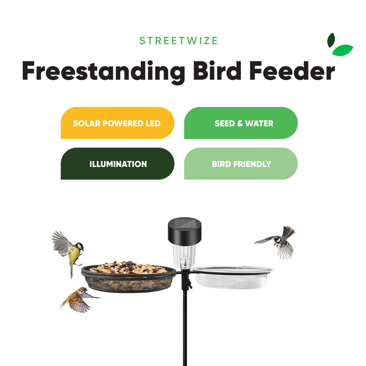 Freestanding Bird Feeder With Solar LED