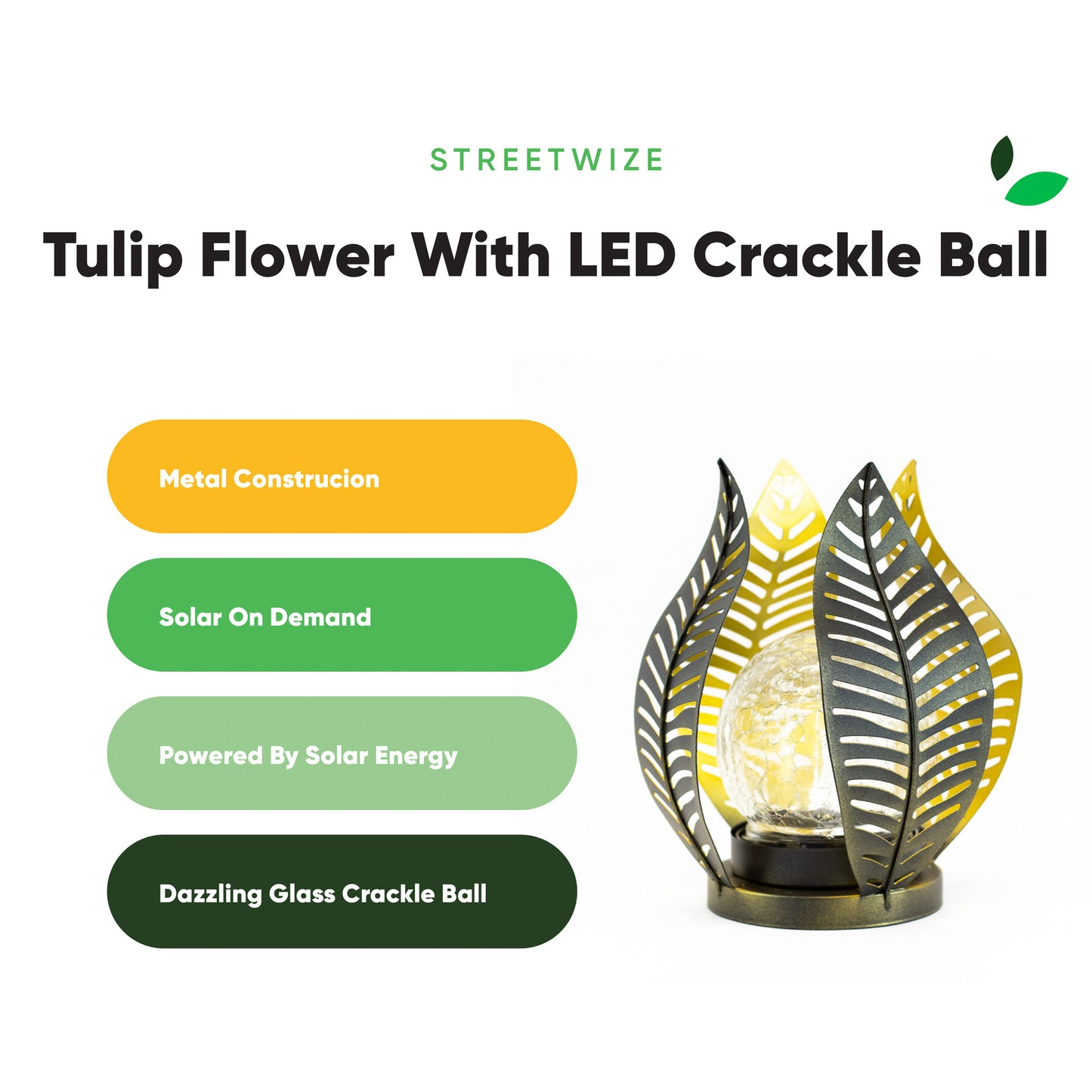 Solar Metal Tulip Flower With LED Crackle Ball