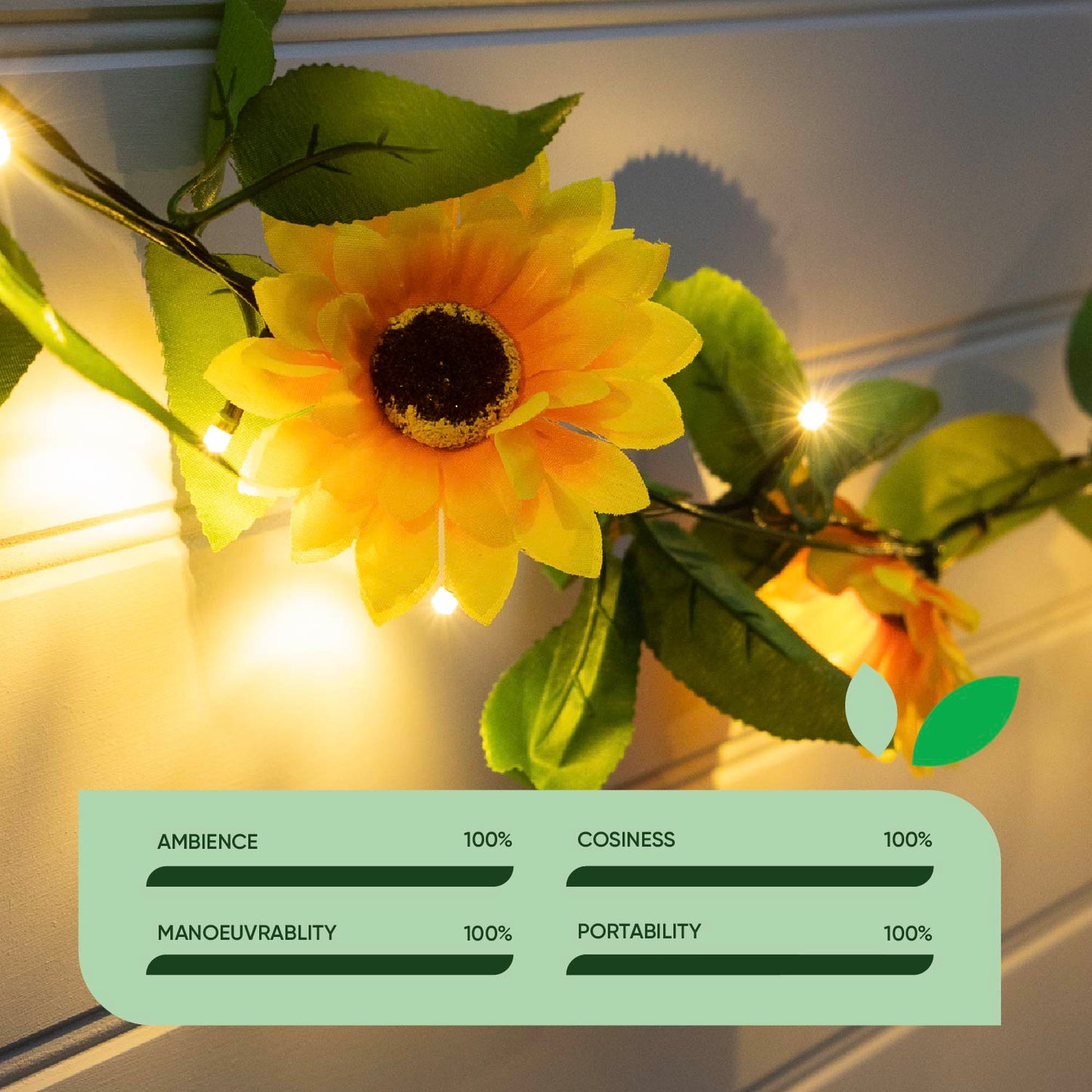 Solar Sunflower Outdoor Garland String Lights