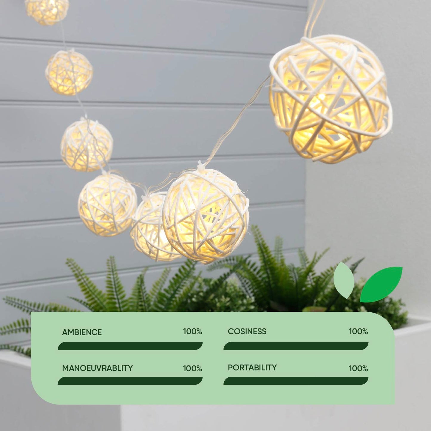 Solar Wicker Ball LED String Lights