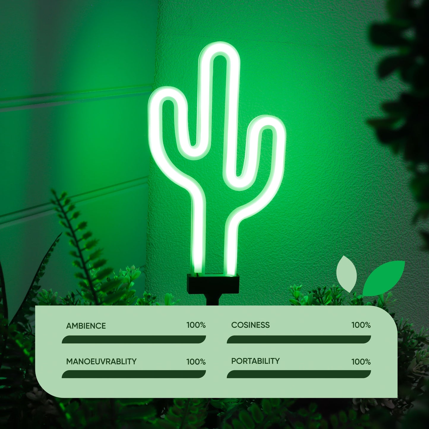 Solar Neon-Effect Cactus Stake Light