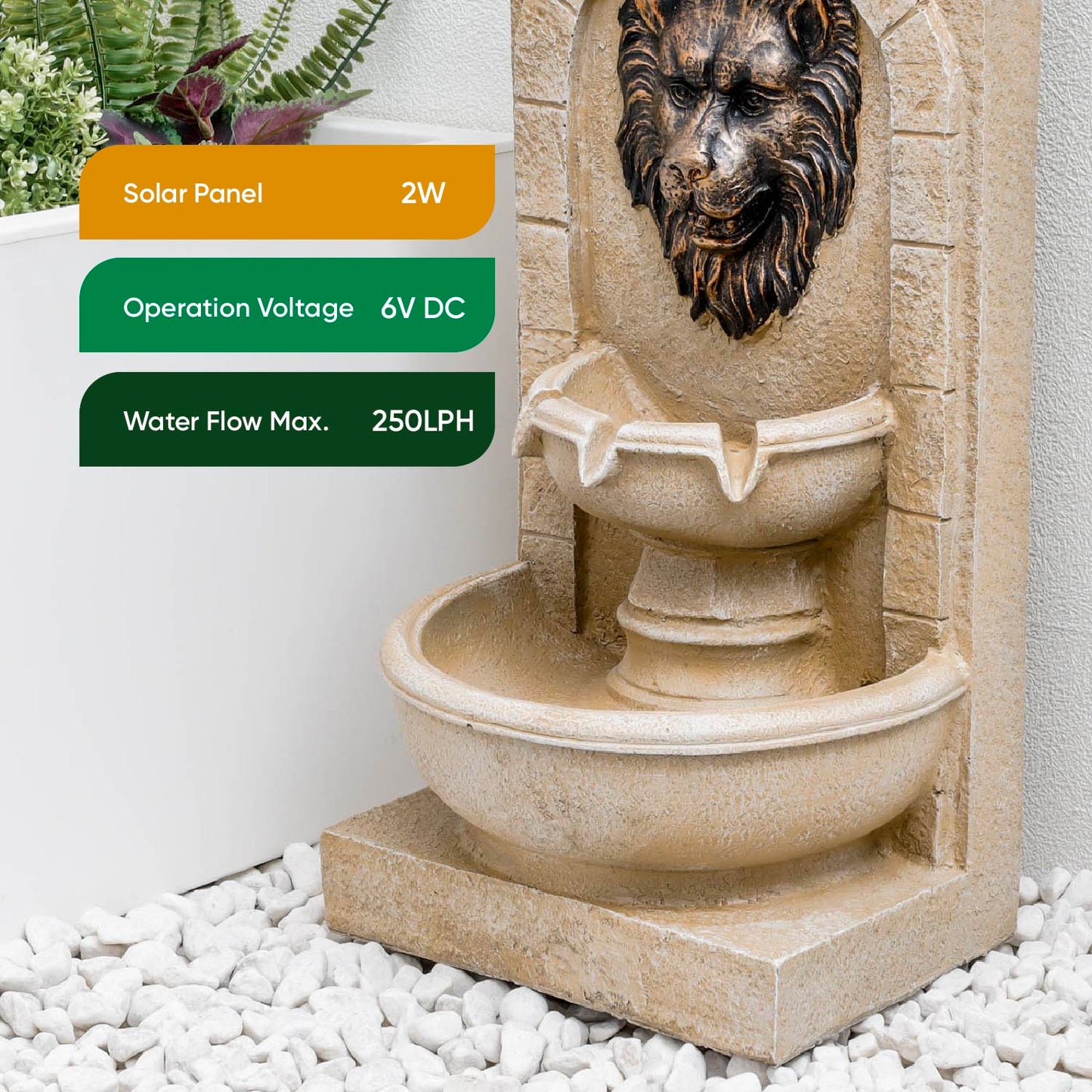 Solar Water Feature - Lion Head Fountain