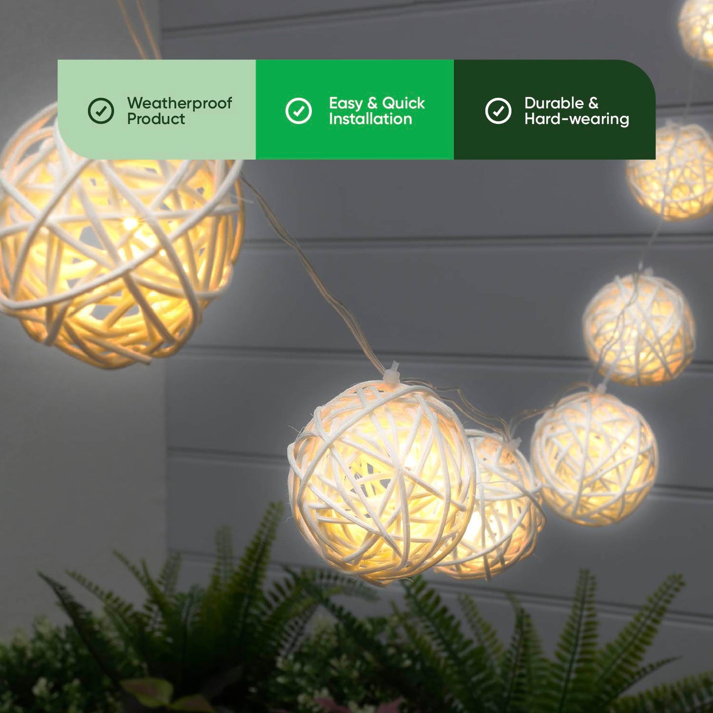 Solar Wicker Ball LED String Lights