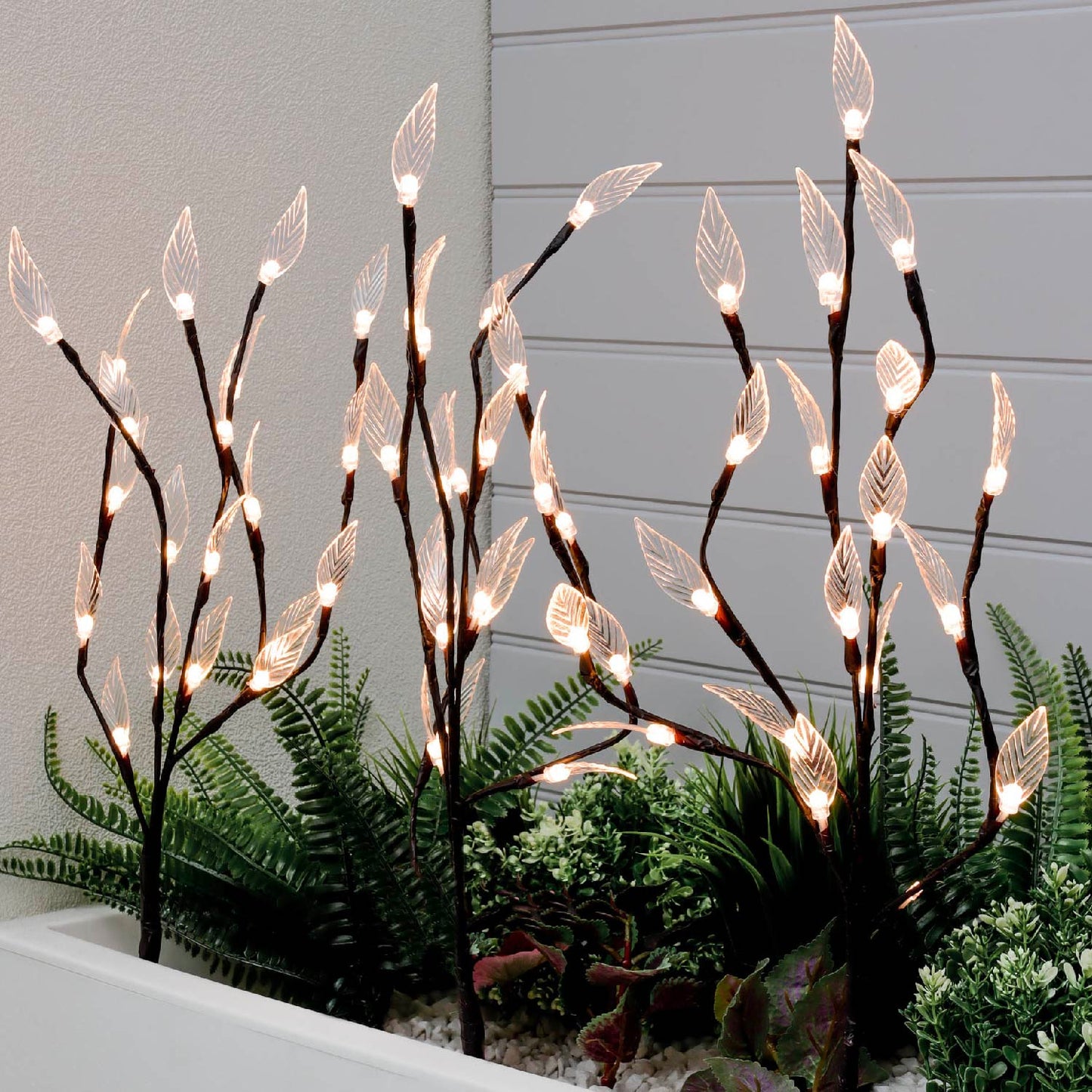 Pack of 3 60 White LED Solar Tree Lights