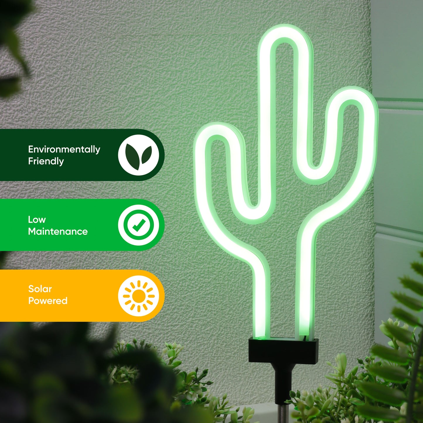 Solar Neon-Effect Cactus Stake Light