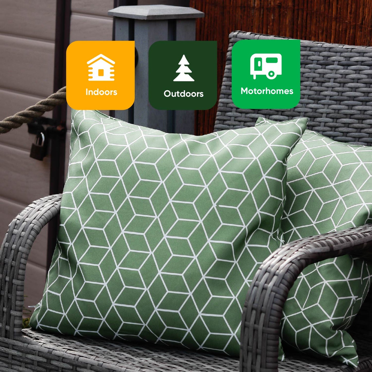 Outdoor Pair Of Scatter Cushions - Green Cube