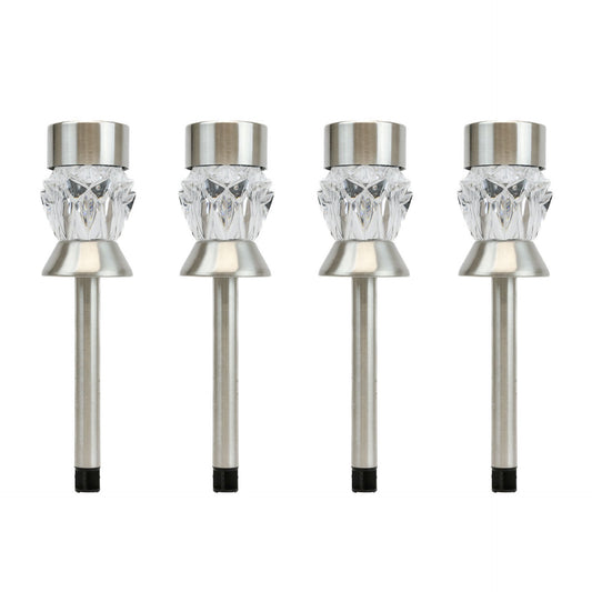 Pack of 4 Solar Round Crystal Stake Lights