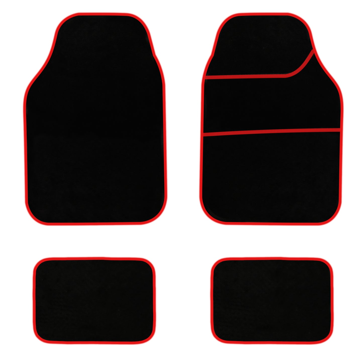 4 Piece Black Velour Mat Set with Red Bind