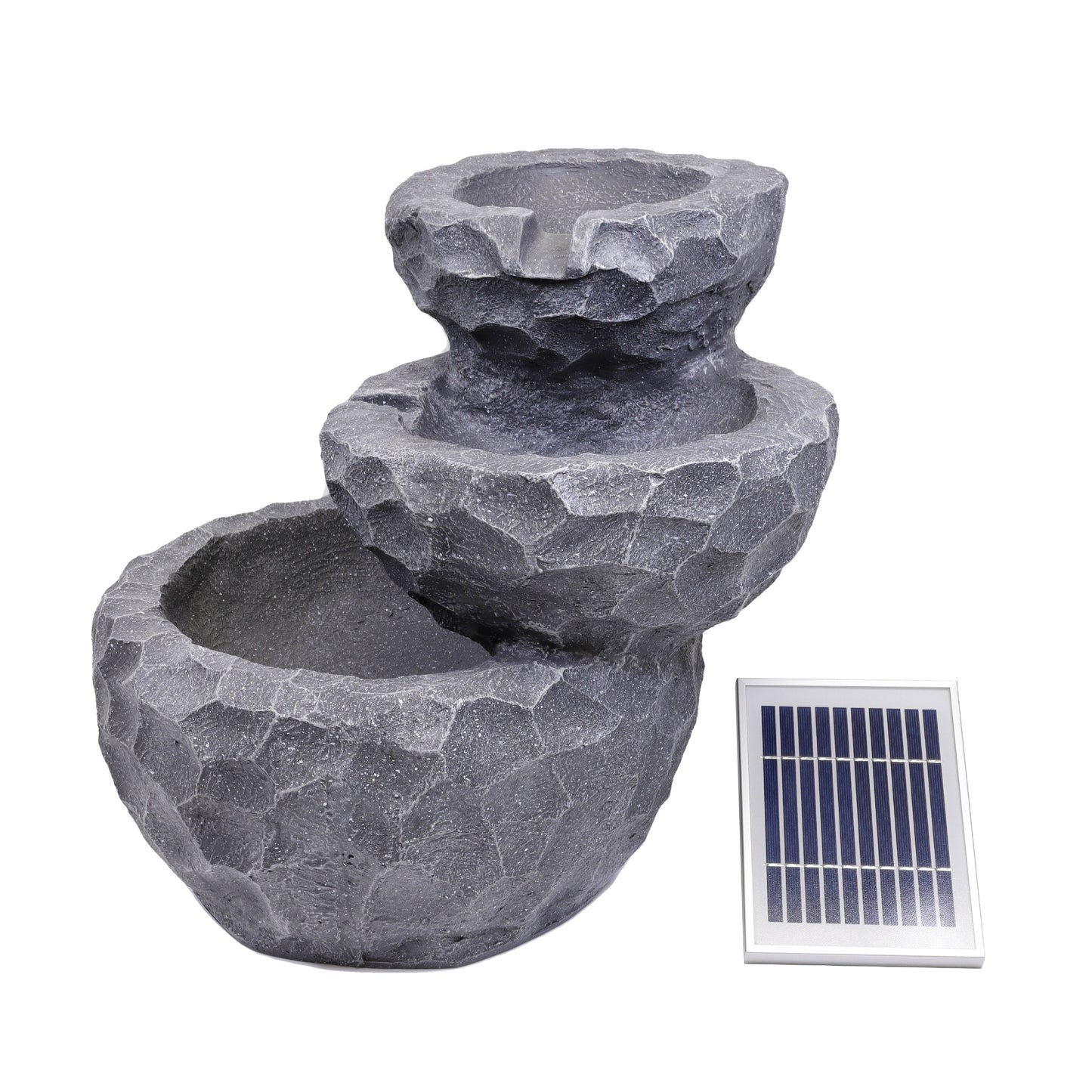 Solar-Powered Water Feature - Three-Tiered Rock