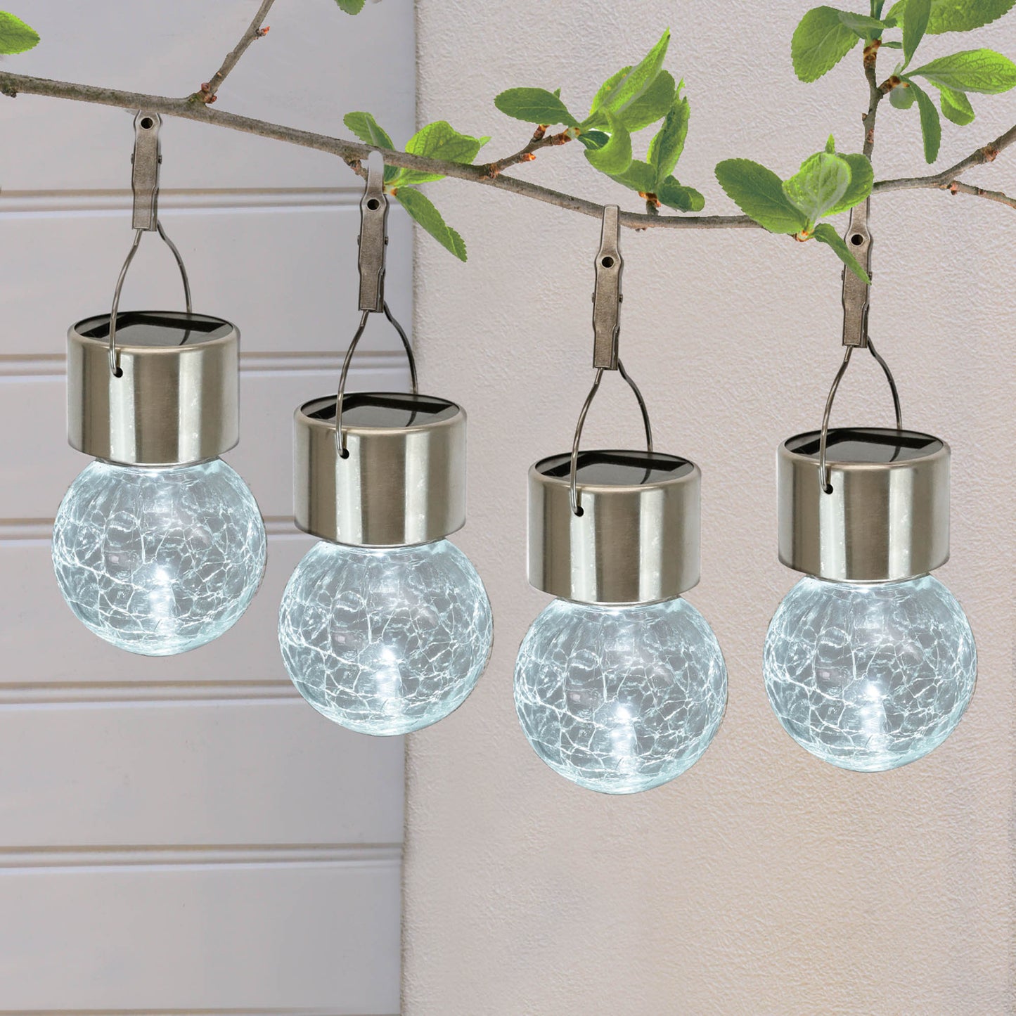 Pack of 4 Solar Hanging Crackle Balls