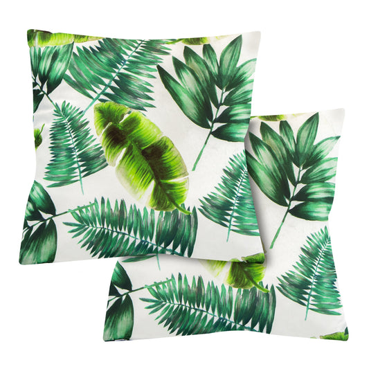 Outdoor Pair of Botanical Green Palm Print Scatter Cushions