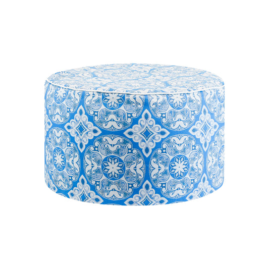 Outdoor Pouf Ottoman - Jacquard Blue