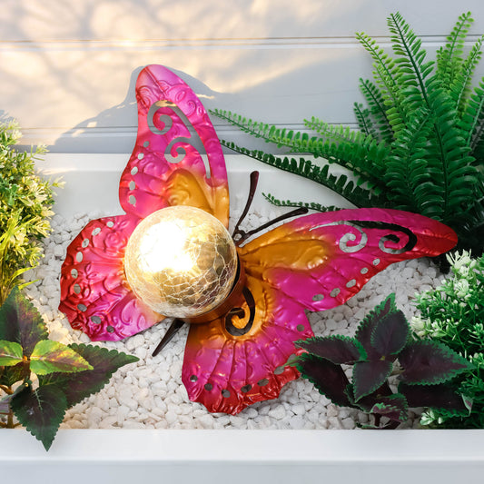 Solar Metal Sunset Butterfly With LED Crackle Ball