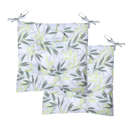 Outdoor Pair Of Seat Cushions - Green/Grey Leaf